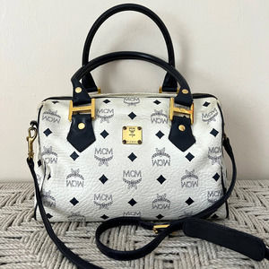 MCM White Visetos Boston Crossbody / Shoulder Bag